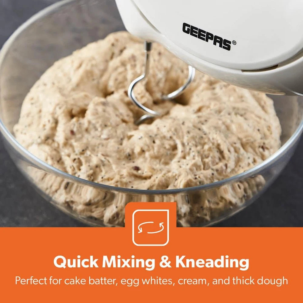 Hand Mixer Food Whisk 7 Speeds & Turbo Kitchen Dough Hooks Geepas
