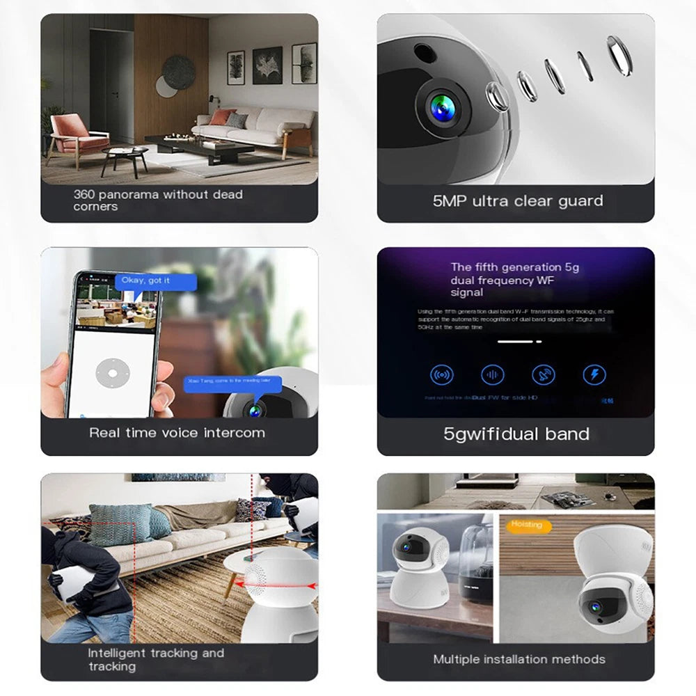 WIFI IP Camera Wireless 5GHz CCTV 1080P HD PTZ Smart Home Security Indoor IR Cam