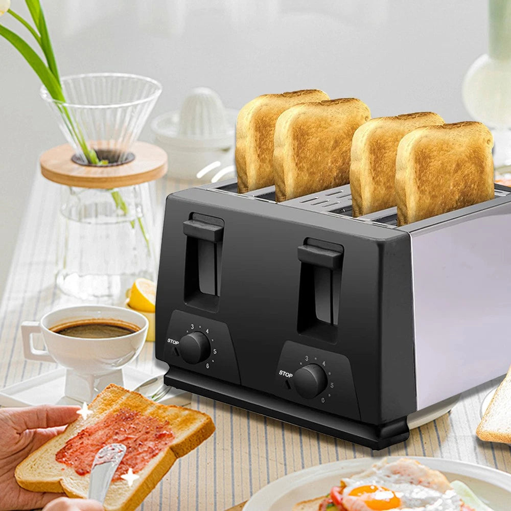 Black Toaster - 4 Slice - Variable Browning - Defrost - Reheat - Extra Wide Slot