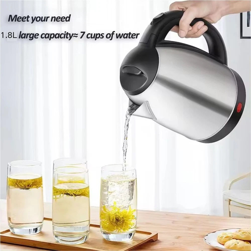 Electric Kettle Stainless Steel Cordless Jug 1.8L Overheat Protection 1500W UK