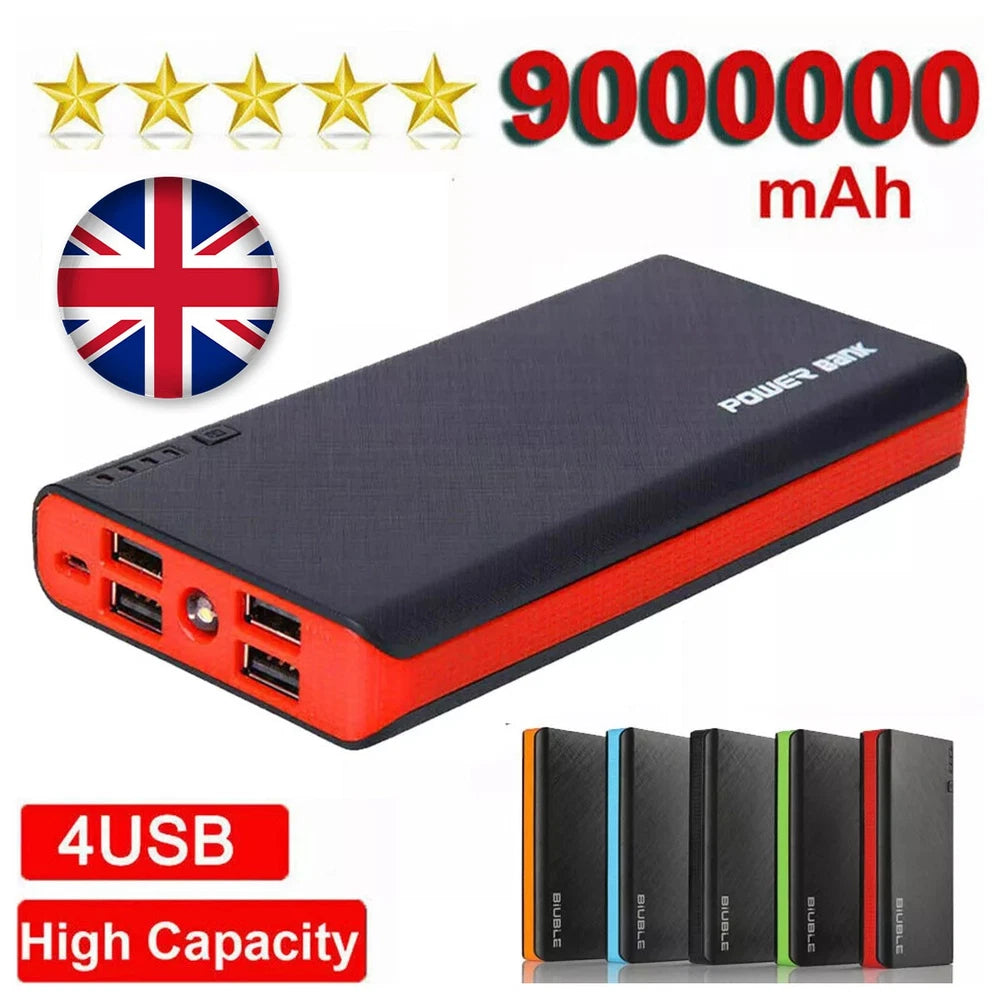 9000000mAh Power Bank Fast Charger Battery Pack Portable 4 USB for Mobile Phone.