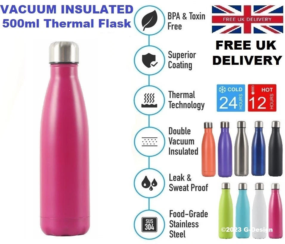 500ml Stainless Steel Water Bottle Double Wall Vacuum Insulated Thermal Flask