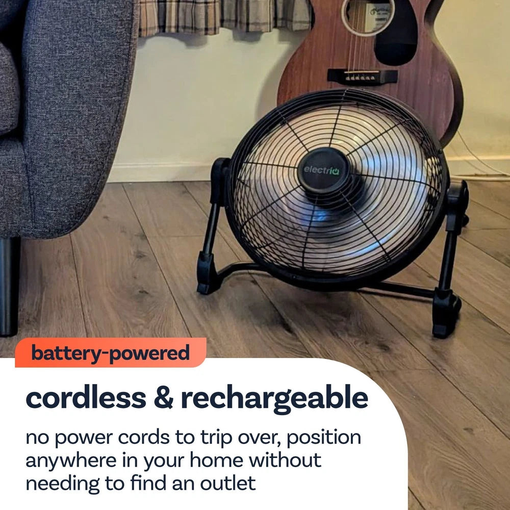 electriQ 12-inch Rechargeable Metal Body Quiet DC Floor Fan - Indoor & Ou ORF12B