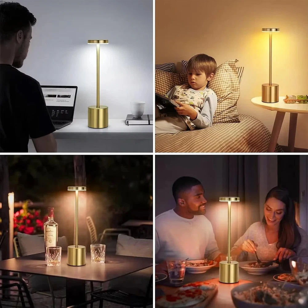 Cordless Rechargeable Metal Table Desk Lamp Touch Control Dimmable Night Light
