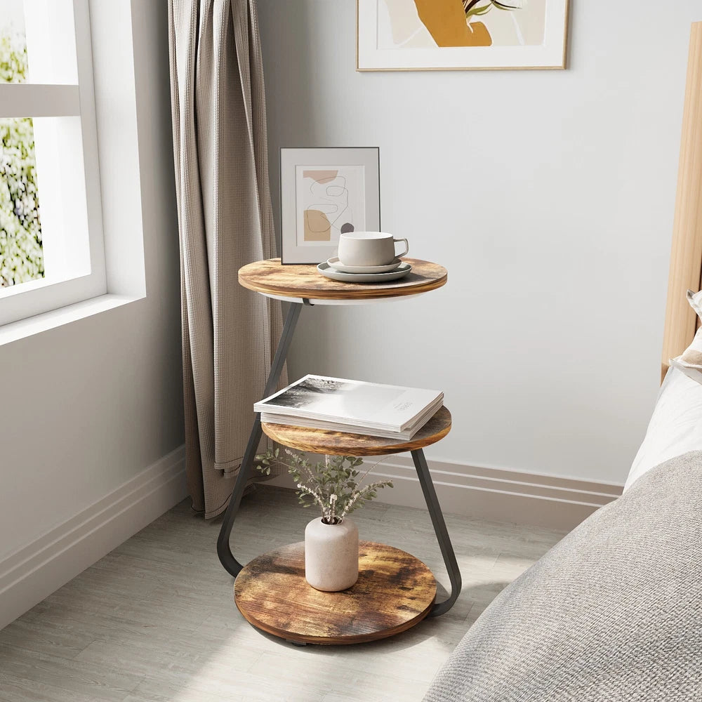 3-Tier Sofa Side Table LED Lighted Bedside Living Room End Table with Storage