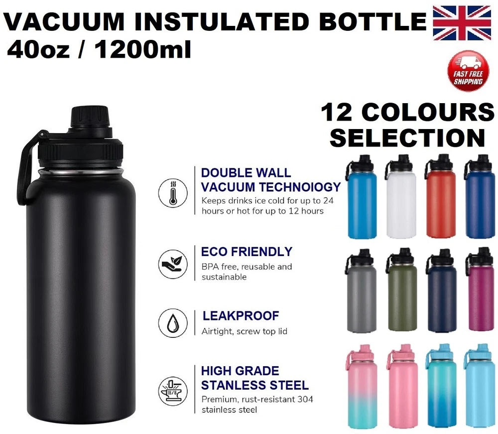 1.2L Water Flask Bottle Stainless Steel Double Wall Vacuum Insulated Thermal