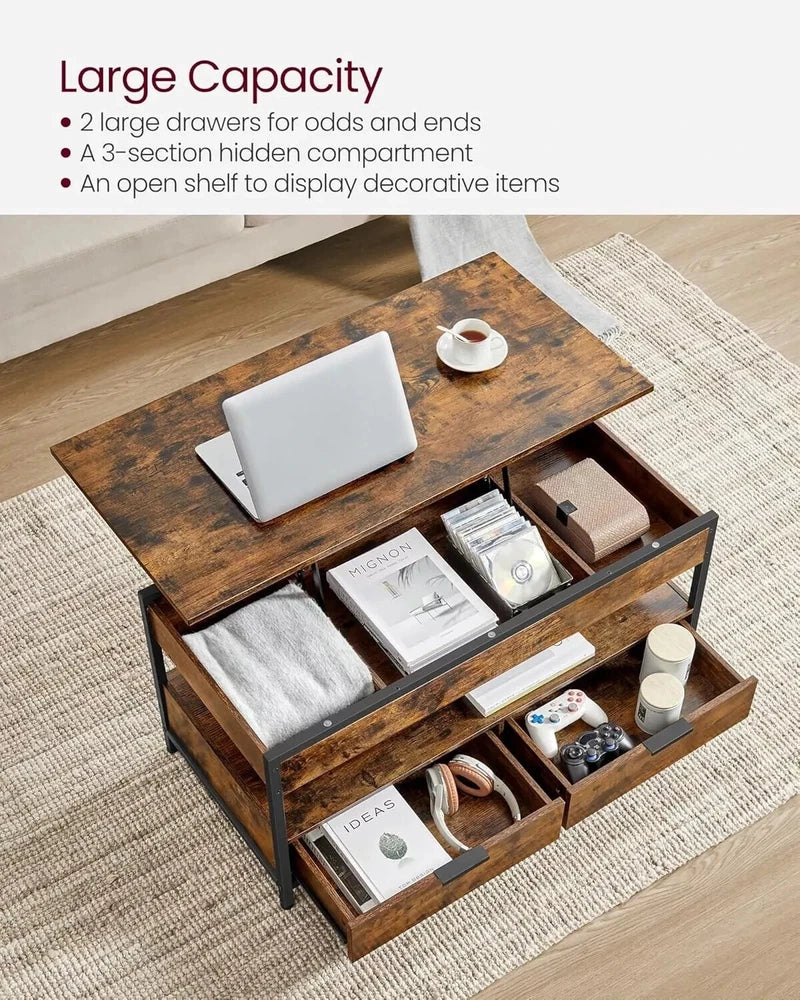 Coffee Table With Storage Lift Top Up Drawer Shelf Wooden Living Room Furniture