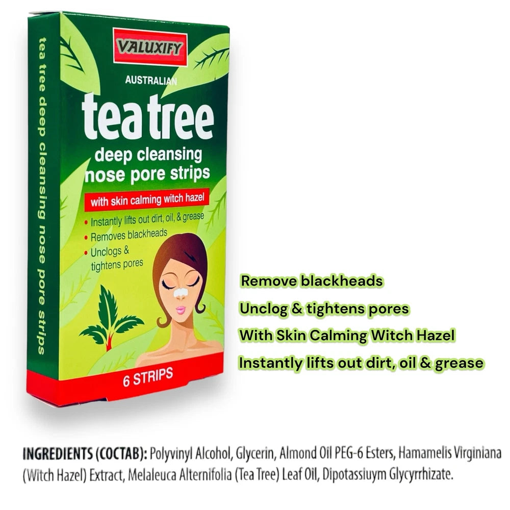 Tea Tree Nose Pore Strips Blackhead Removal Smooth Deep Cleansing Unclog Pores