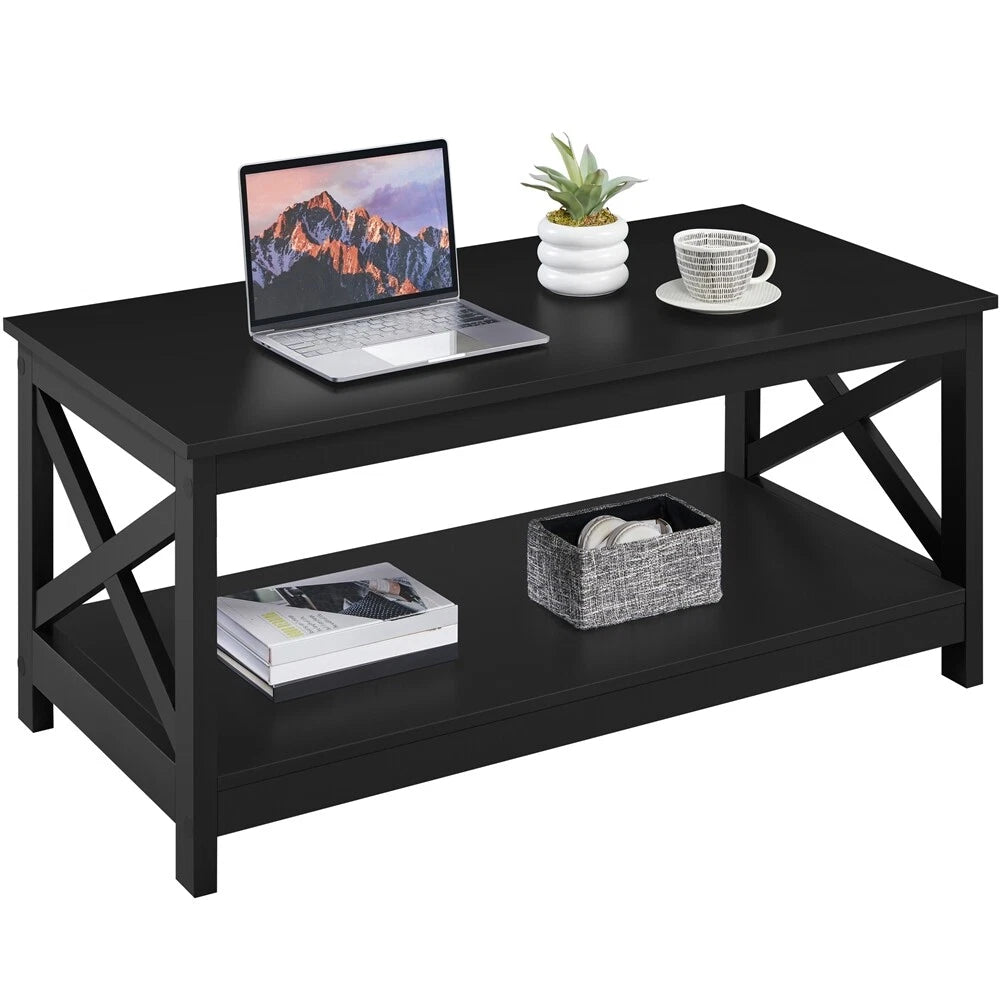 2-Tier Coffee Table with Storage Shelf Modern Center Tea Table for Living Room