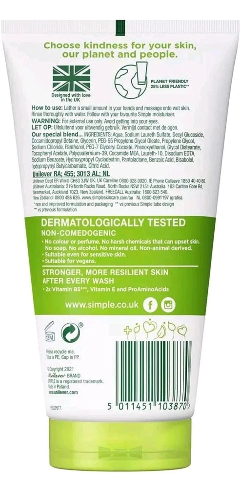 Simple Foaming Face Wash Moisturising 150ml Pack 3 BARGAIN