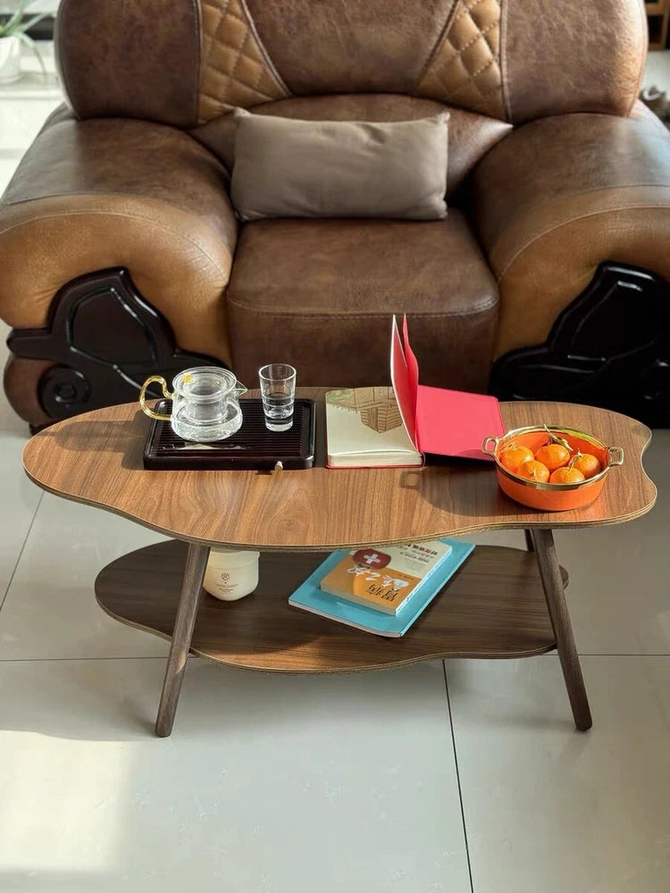 2 Layer Coffee Table Tea Table Cloud Modern Living Room Desk W/ Storage Shelf