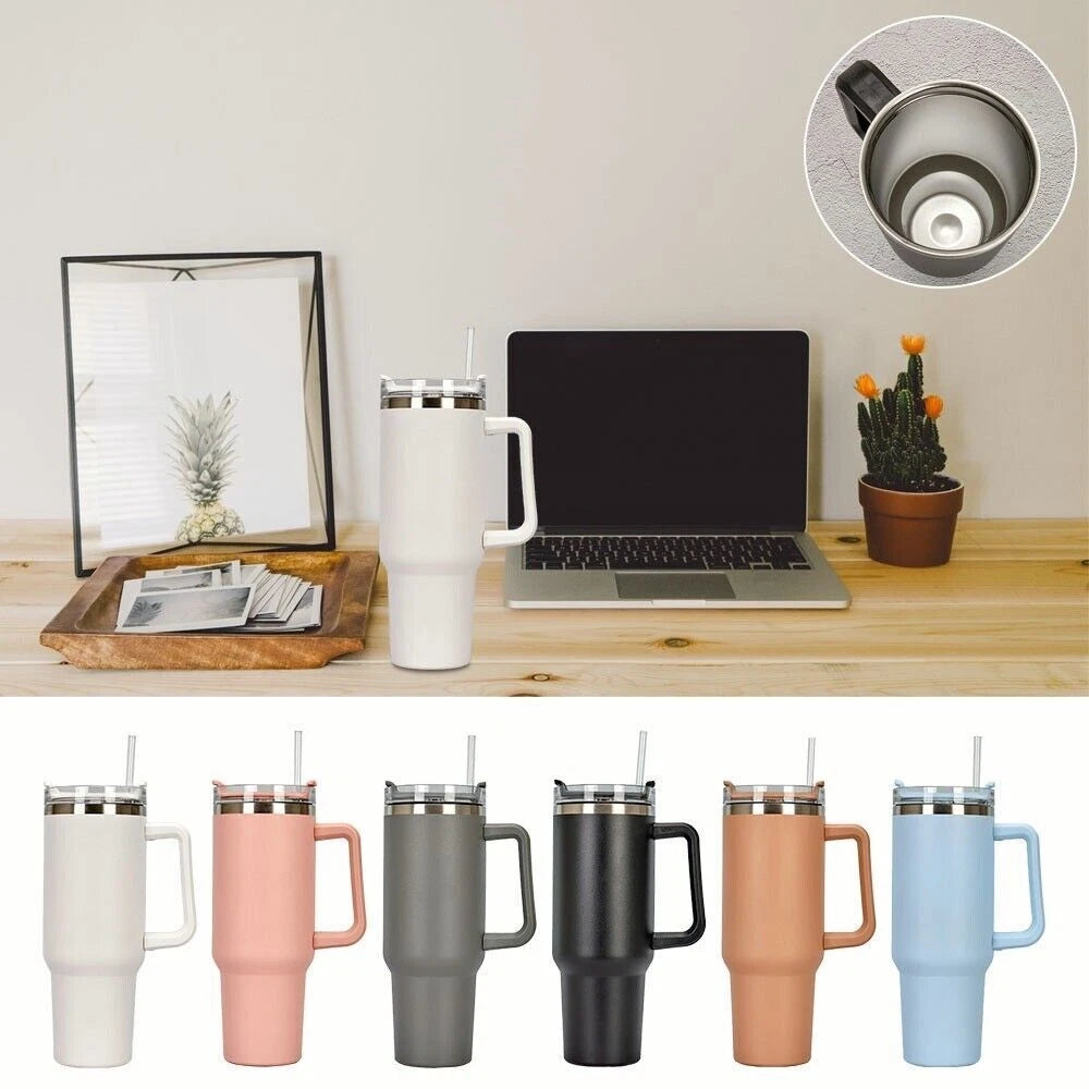 40 Tumbler Straw Lid Insulated Stainless Steel Water Bottle Coffee Mug Travel L