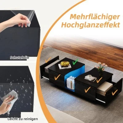 Led Coffee Table With 2 Drawer Storage, High Gloss Coffee Table For Living Room