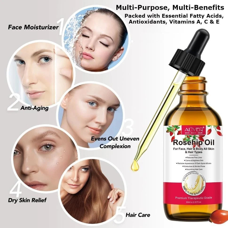 ROSEHIP Oil 100% PURE Natural BEST For Fine Lines Wrinkles Stretch Marks & Hair