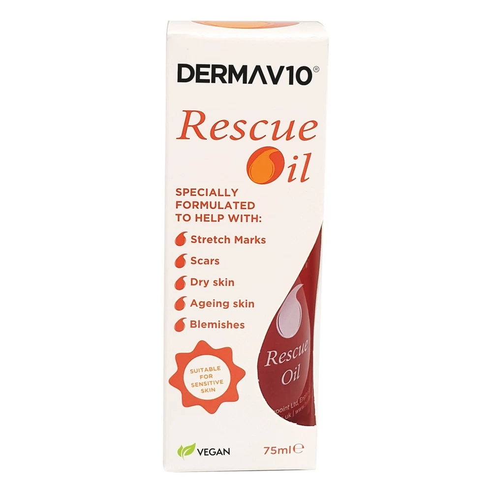 2x Derma V10 Rescue Oil For Ageing Skin, Scars & Stretch Marks | Vegan - 75ml