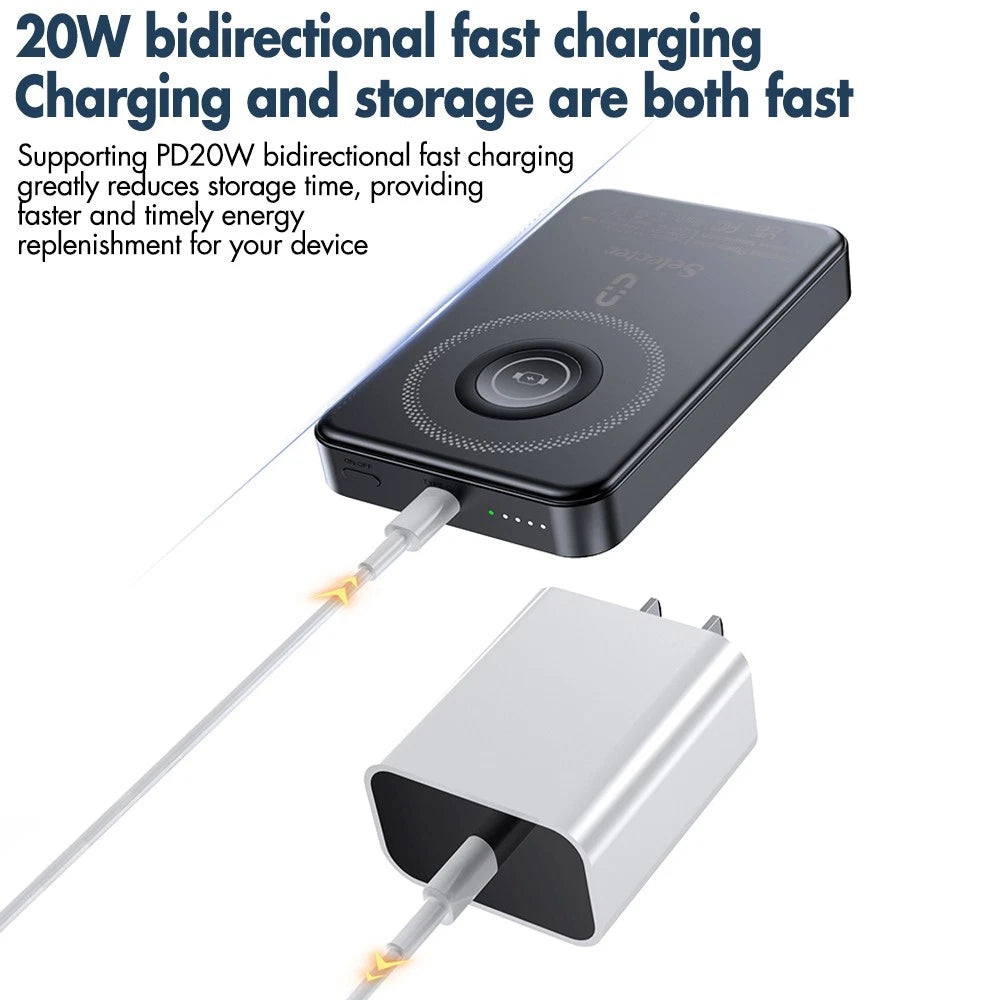 9000000mAh Power Bank Mag-safe Magnetic USB Fast Charger Battery Pack for Phone