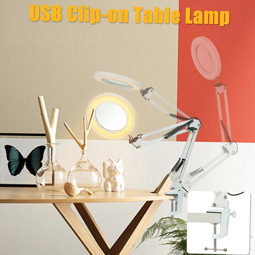 Tomshine Flexible Clamp-on Table Light with 8x Magnifier Swing Arm Dimmable UK