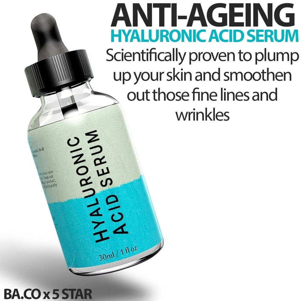 100% Hyaluronic Acid Serum 30ml Dropper Tightening Hydrating Fine Wrinkles