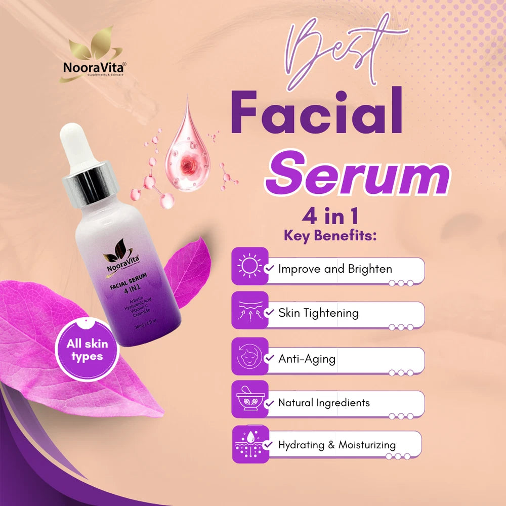 Facial Serum 4 in 1 (30ml) Arbutin - Hyaluronic Acid - Vitamin C - Ceramide.