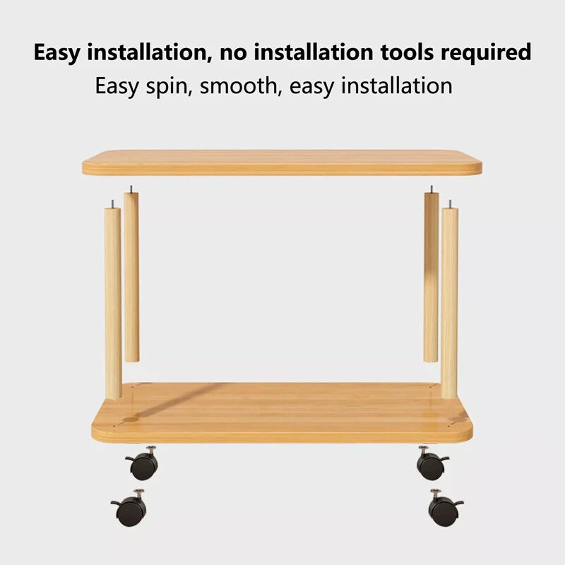 2 Layers Sofa Side Table with Wheels Coffee Snack Laptop End Tables Living Room