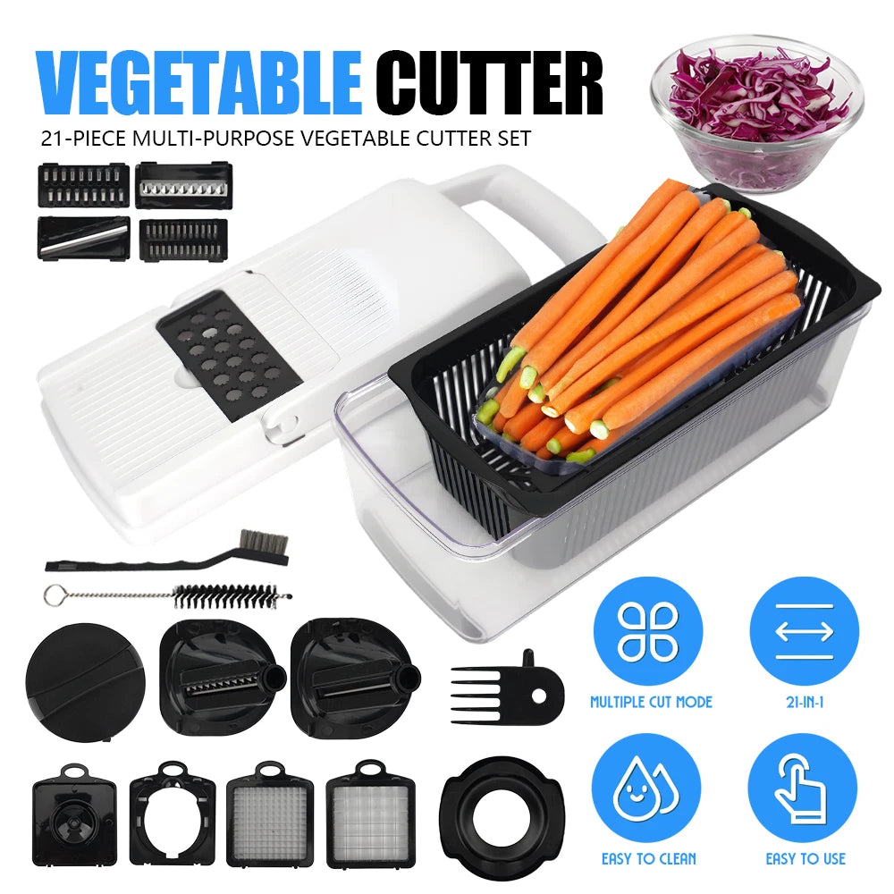 21 in 1 Vegetable Chopper Salad Fruit Mandolin Slicer Food Dicer Cutter Peeler
