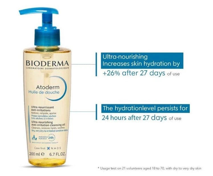 Bioderma Atoderm Shower Oil 200ml Pump Bottle - Ultra-Nourishing Anti-Irritation
