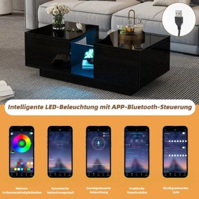 Led Coffee Table With 2 Drawer Storage, High Gloss Coffee Table For Living Room