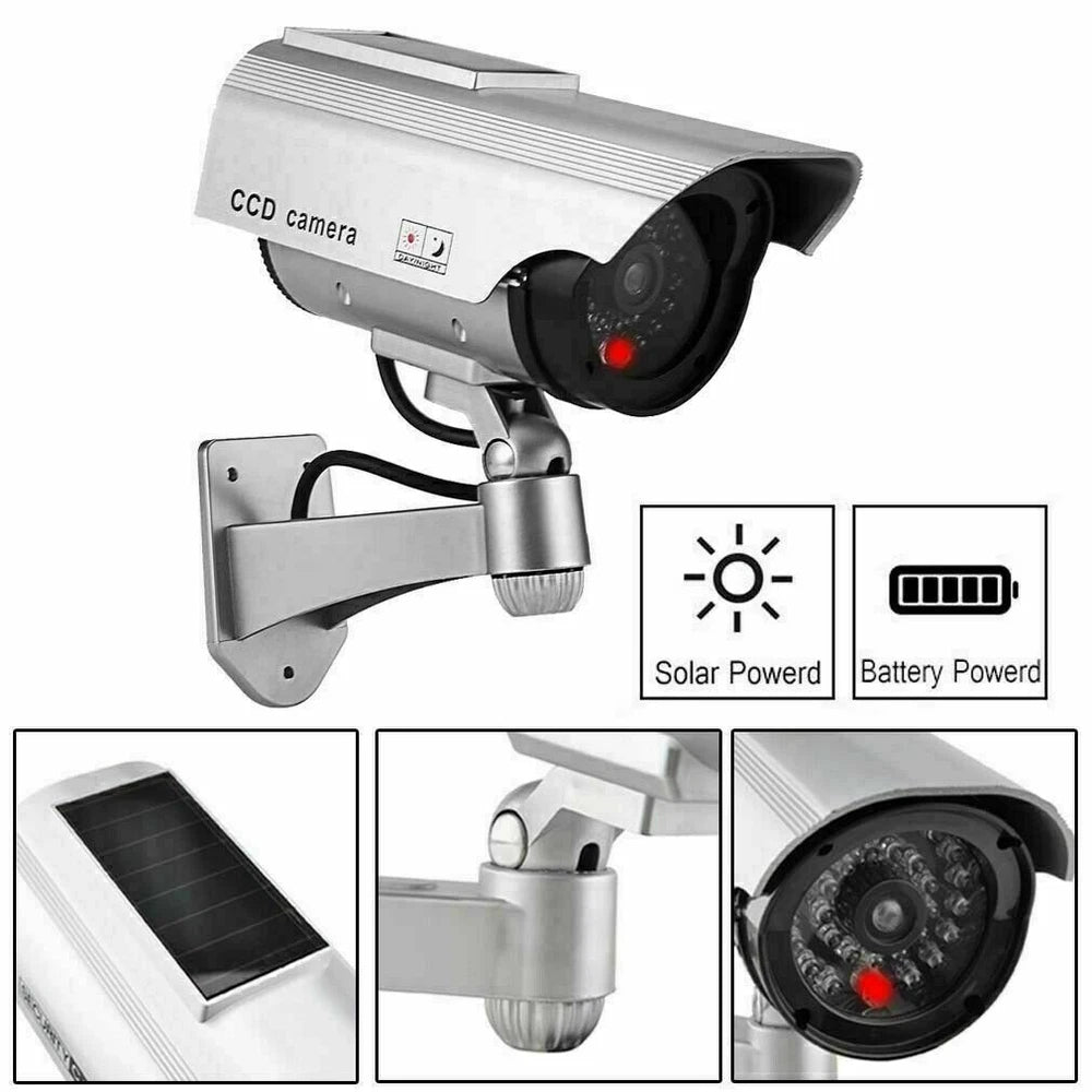 2 Pack Solar Powered Dummy Camera CCTV Security Surveillance Cam Fake IR LED UK