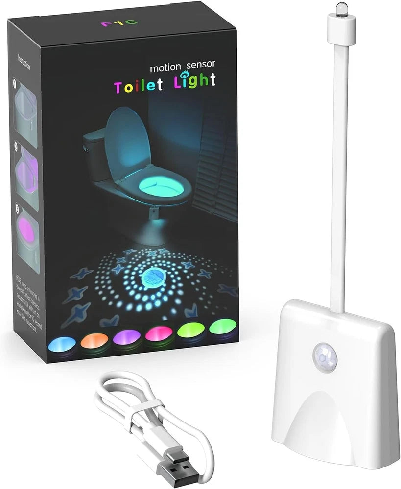 Rechargeable Toilet Bowl Night Light 16 Color LED USB-C PIR Sensor Bathroom Lamp