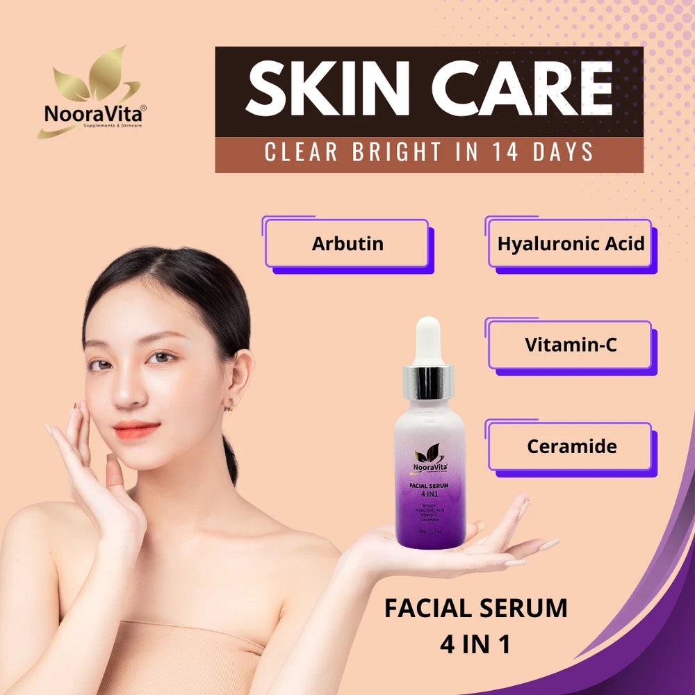 Facial Serum 4 in 1 (30ml) Arbutin - Hyaluronic Acid - Vitamin C - Ceramide.