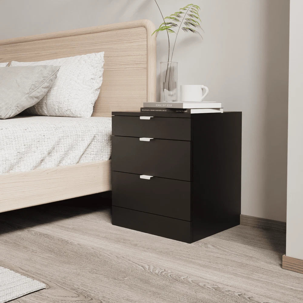 Modern 3 Drawers Bedside Table with Shelf Nightstand Bedroom Furniture Storage