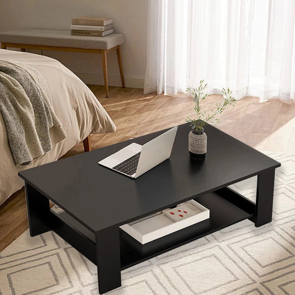 Modern Coffee Table Living Room Tea Side End Desk With Lower Storage Shelf Black