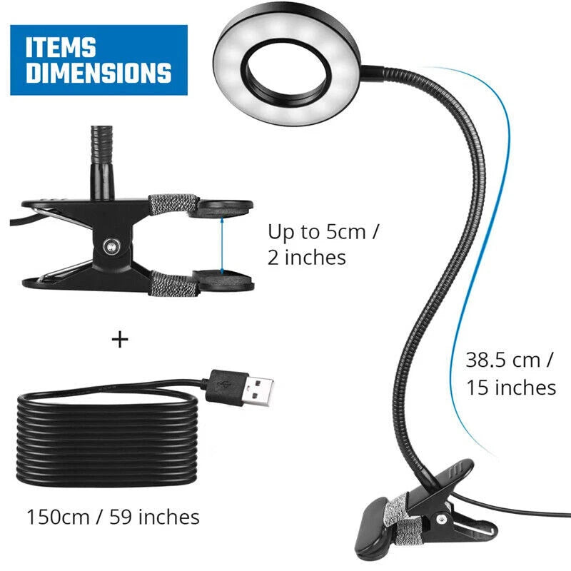 48 LED USB Clamp Clip On Flexible Desk Light Bed Reading Table Study Night Lamp