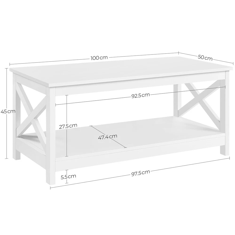 2-Tier Coffee Table with Storage Shelf Modern Center Tea Table for Living Room