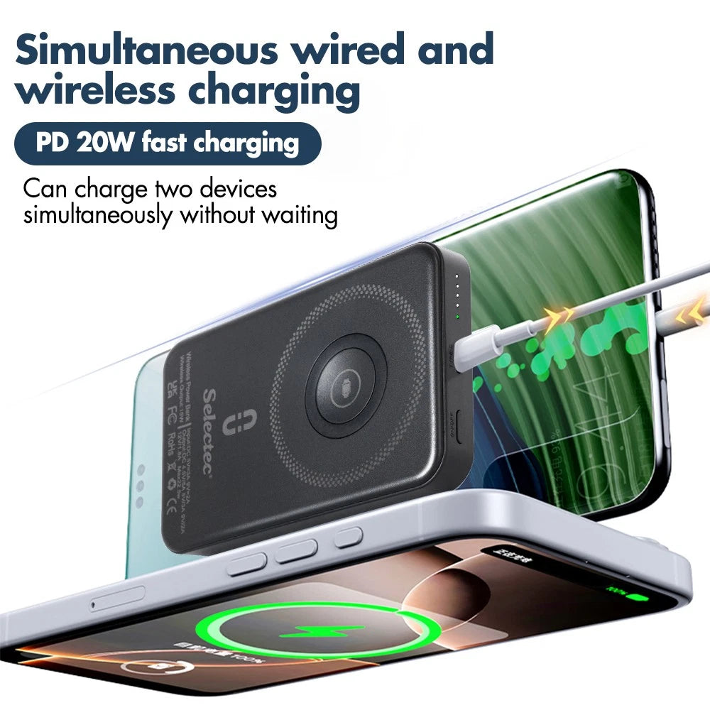 9000000mAh Power Bank Mag-safe Magnetic USB Fast Charger Battery Pack for Phone