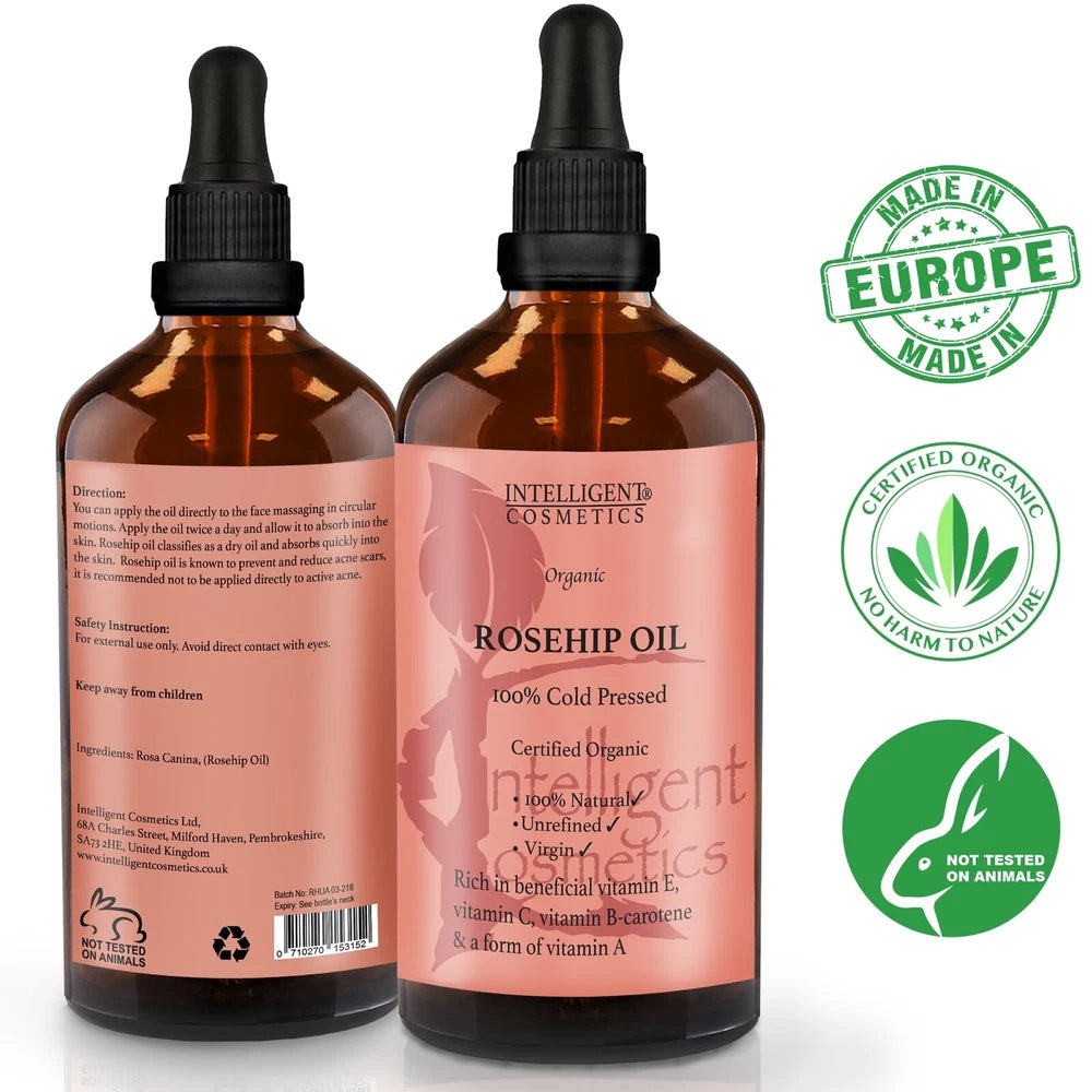 Rosehip Oil Certified Organic 100% Cold Pressed Pure Rose Hip Best Facial Oil