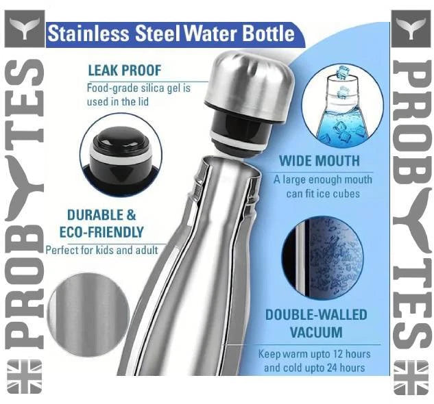 Stainless Steel Water Bottle Double Wall Vacuum Insulated Thermal Flask Sports