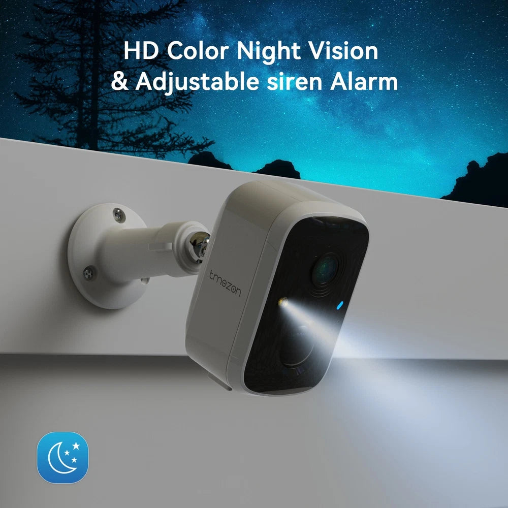 TMEZON Outdoor Security Camera Colour Night Vision Home WiFi Battery CCTV System