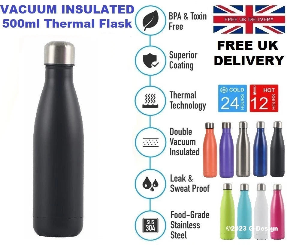 500ml Stainless Steel Water Bottle Double Wall Vacuum Insulated Thermal Flask