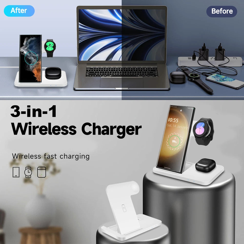 3in1 Wireless Charger Station Dock For Samsung Galaxy Watch 7/6 S25+ S24 Z Flip6