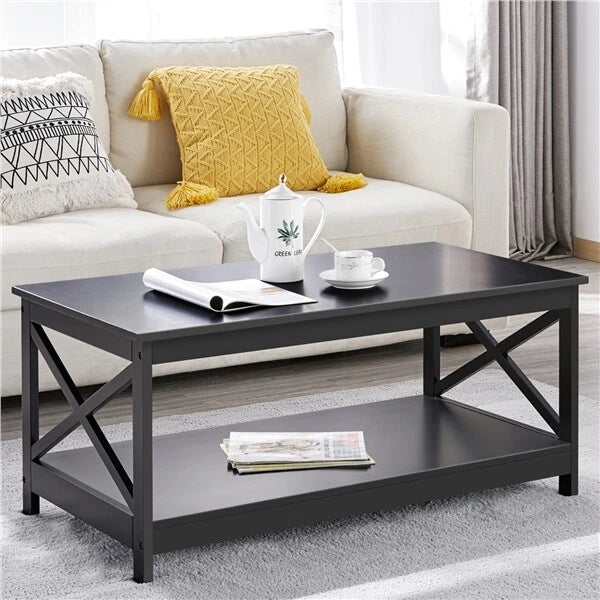 2-Tier Coffee Table with Storage Shelf Modern Center Tea Table for Living Room
