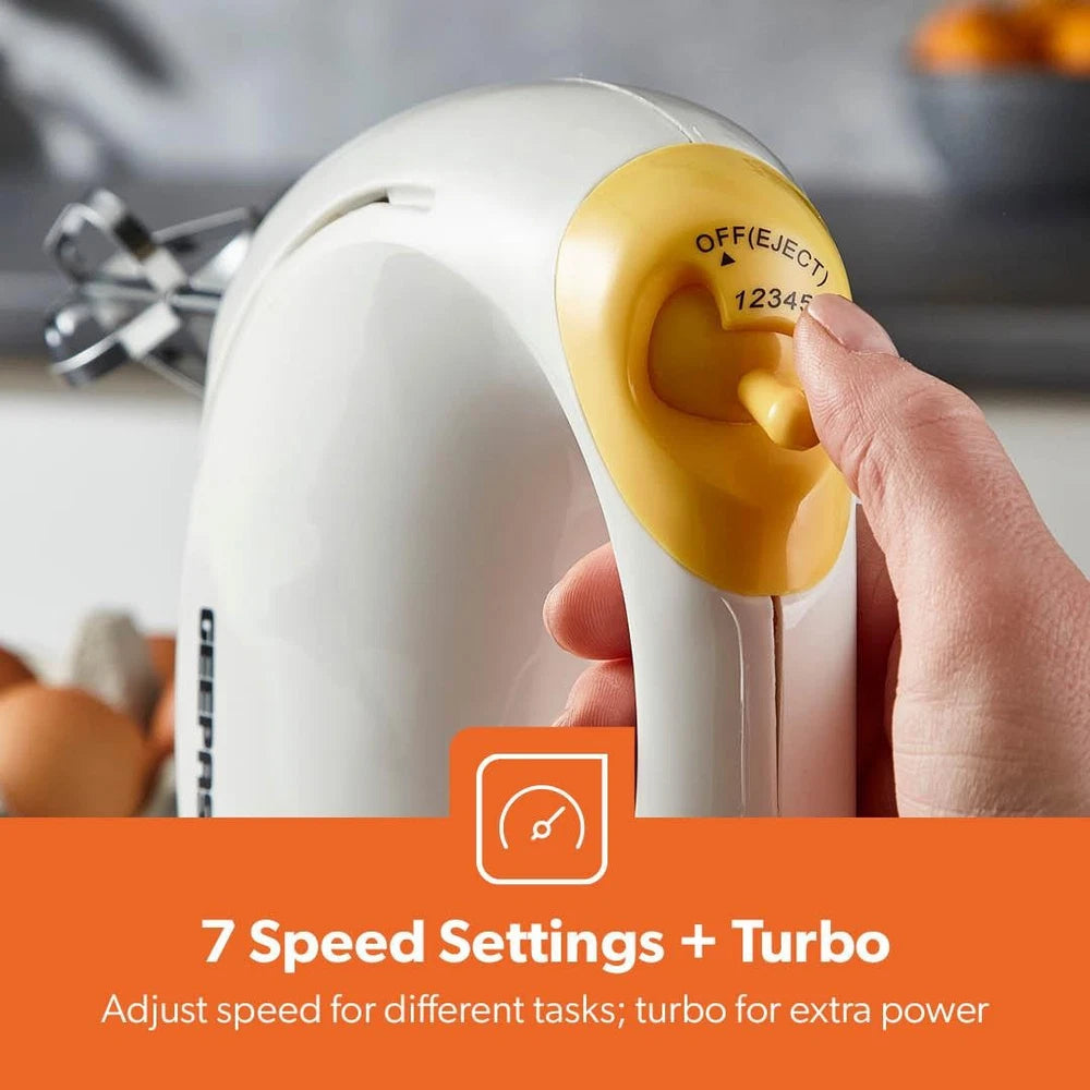 Hand Mixer Food Whisk 7 Speeds & Turbo Kitchen Dough Hooks Geepas