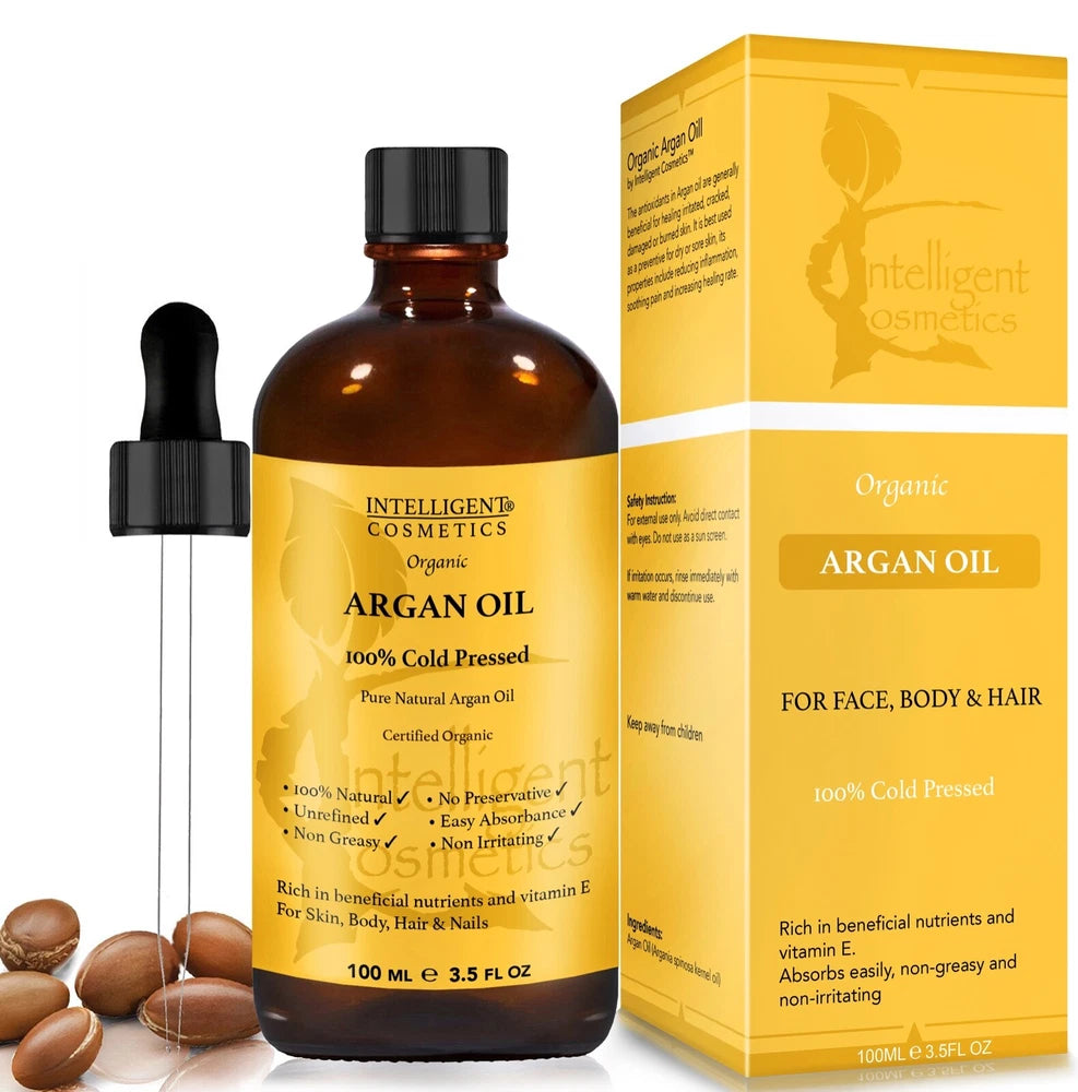 Organic Argan Oil 100% Cold Pressed Pure Virgin Vegan for Hair Beard & Skincare