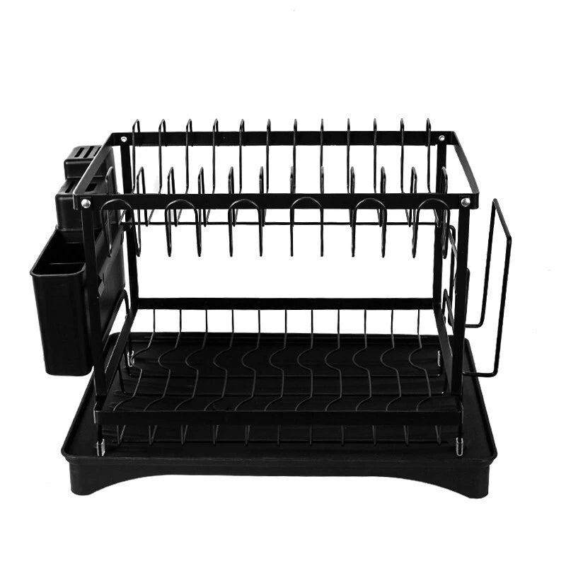 2 TIER KITCHEN SINK DISH DRAINER RACK WITH DRIP TRAY CUTLERY HOLDER PLATE RACK