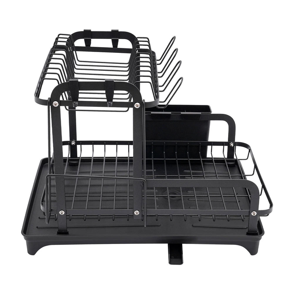 2 Tier Dish Drainer Plate Rack With Drip Tray Sink Drying Draining Plate Bowl UK