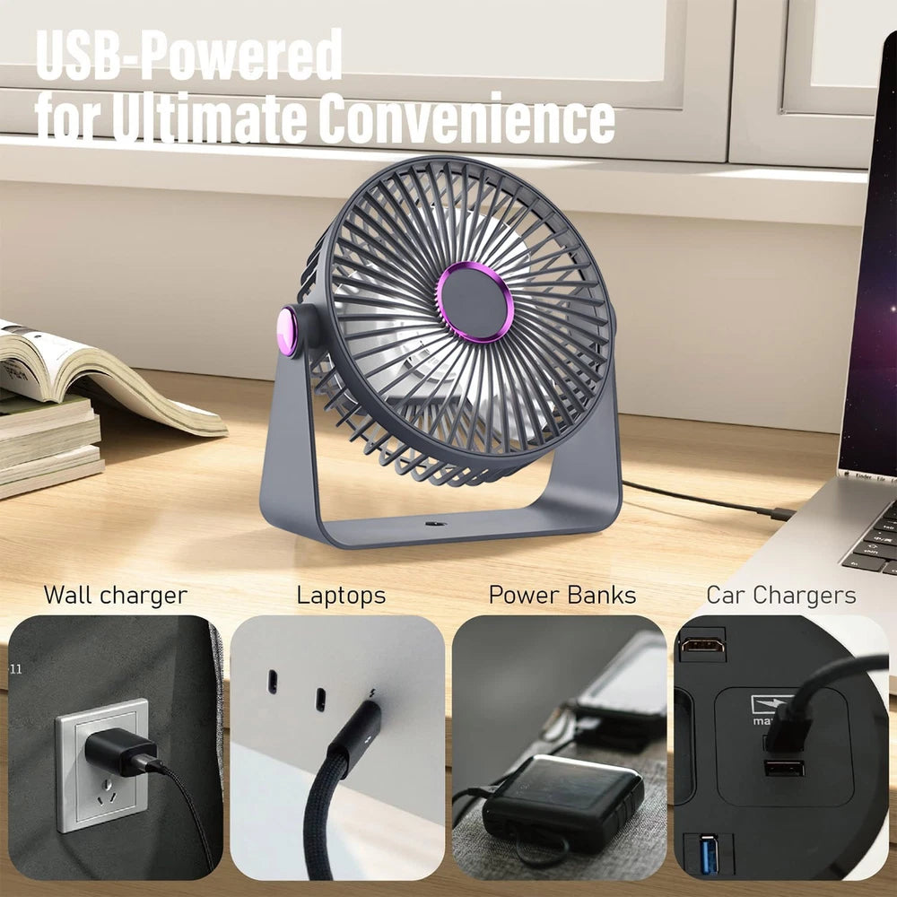 UK 5.9Inch Mini USB Rechargeable Desk Fan Portable Small Quiet Table Cooling Fan