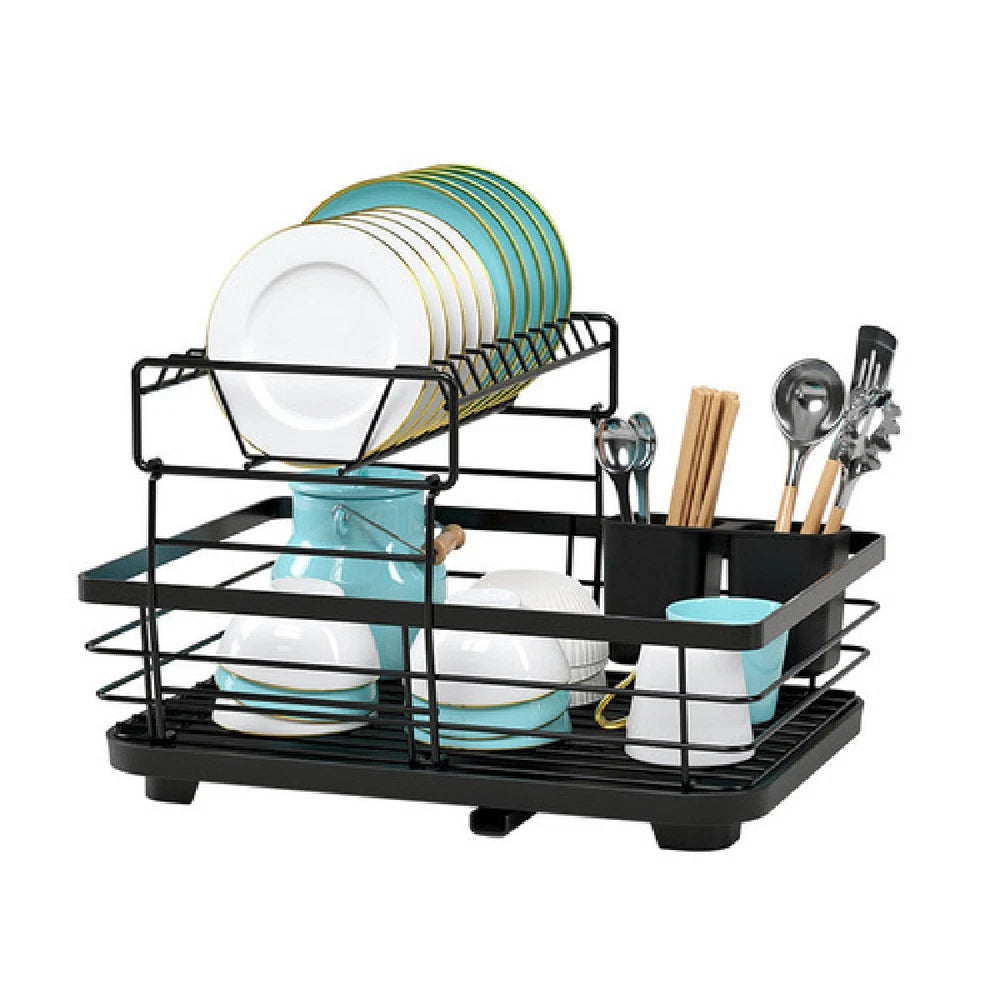 2-Tier Dish Drainer Rack with Drip Tray Cutlery Holder Plate Rack Kitchen Sink
