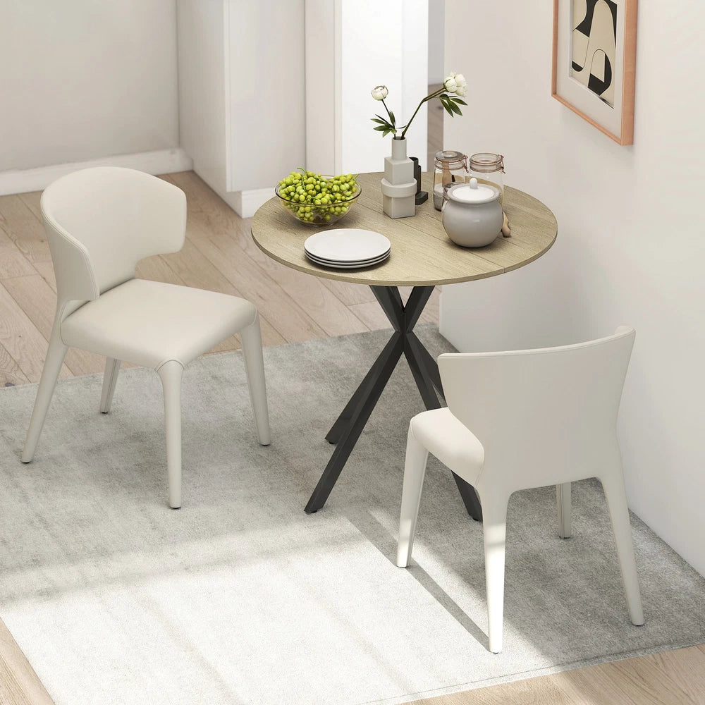 80cm Round Dining Table with Cross Steel Legs for Dining Room, White Oak