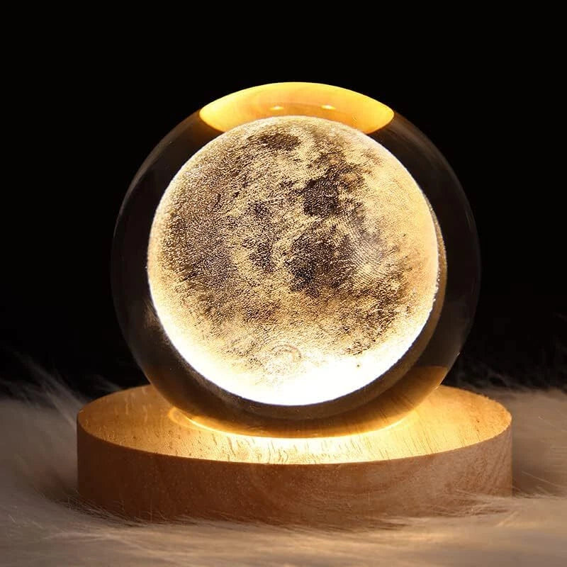 USB 3D Moon Planet Globe Galaxy Night Light LED Crystal Ball Table Lamp Bedside