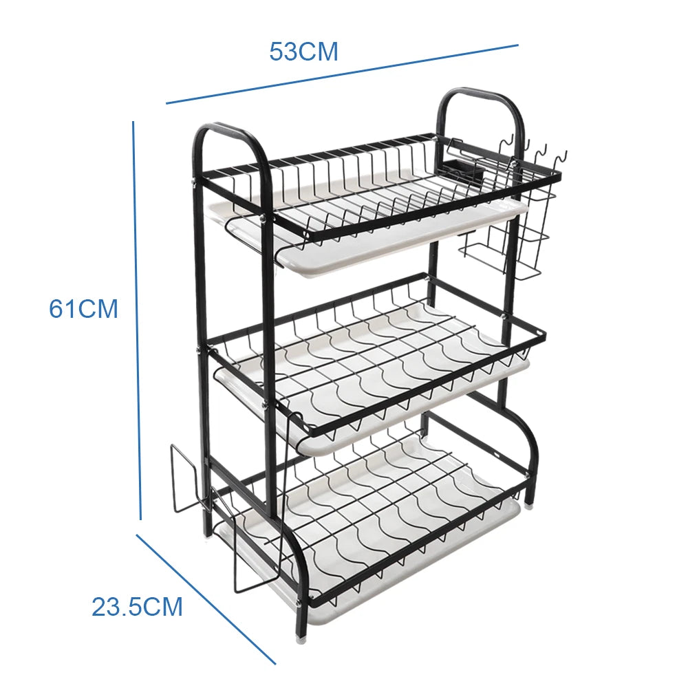2/3 Tier Kitchen Sink Dish Drainer Rack With Drip Tray Cutlery Holder Plate Rack